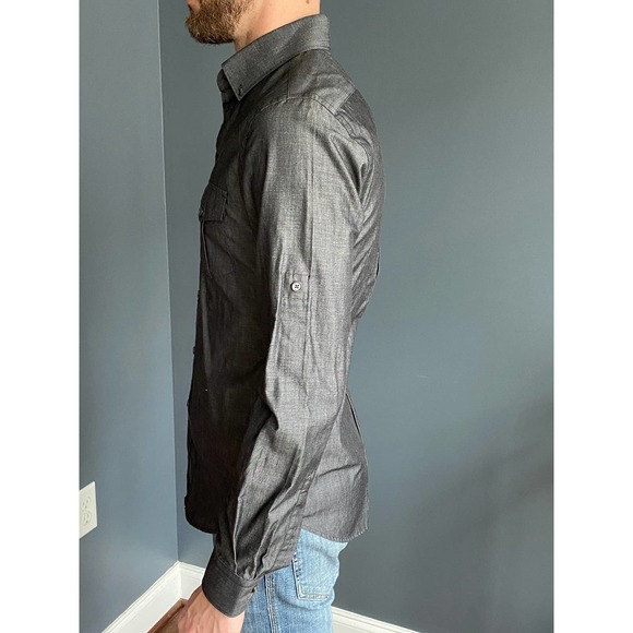 Men’s Dark gray Express Fitted button down shirt - Picture 3 of 5